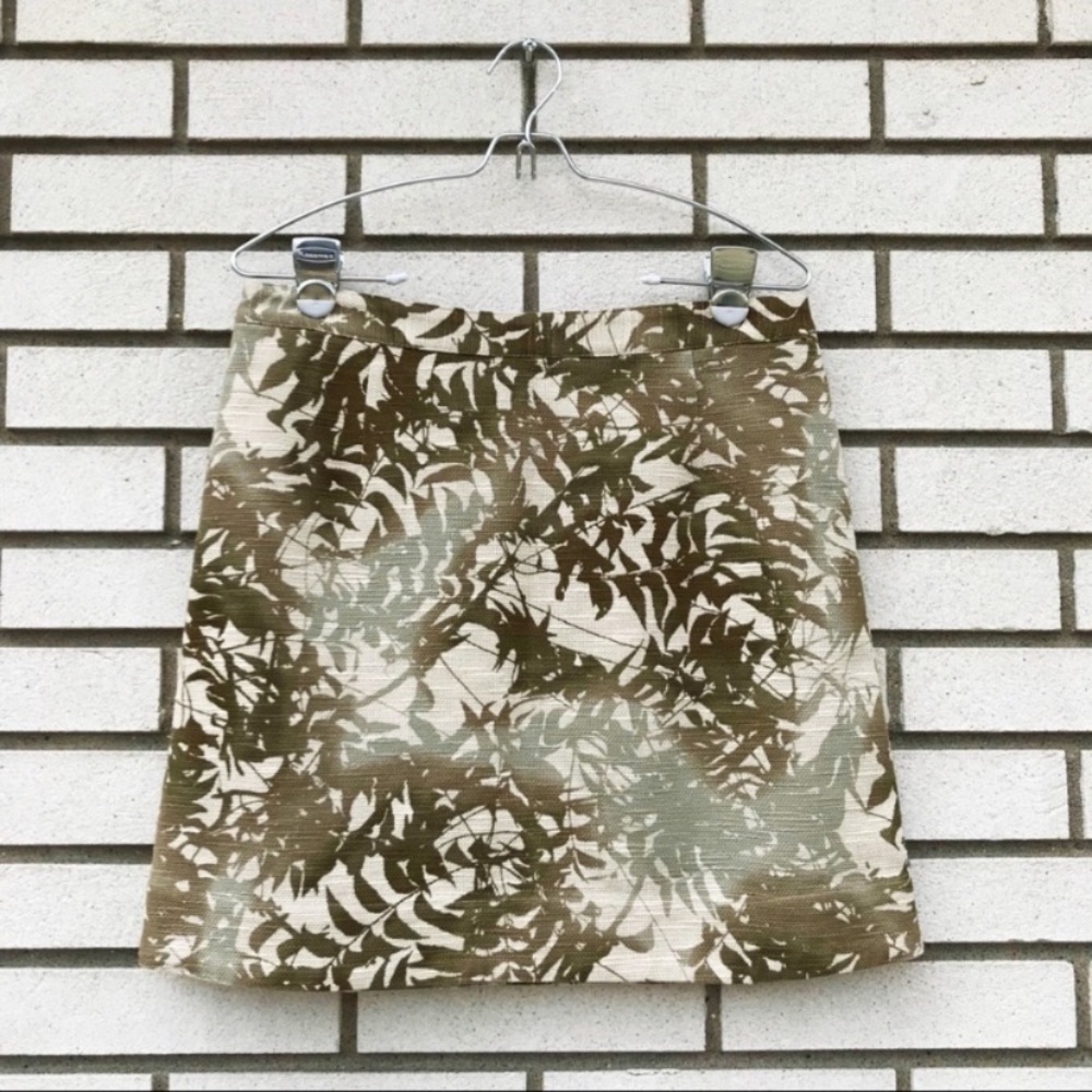 Banana Republic Heritage Palm Leaf Print Woven Mini Skirt Green Tan Size 6
